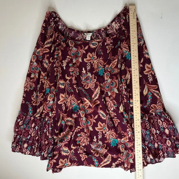 Cato Boho Floral Peasant Bell‎ Sleeve Blouse Size 22/24W Burgundy Lightweight - Image 8