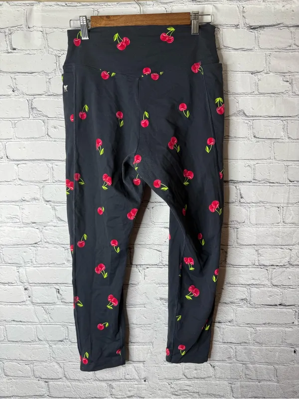 Women’s VS Pink Black Leggings with Red Cherry Print size large - Image 3