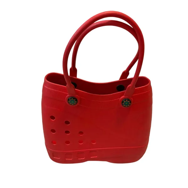 Optari Sol Tote Bag Red Waterproof Rubber Croc Style Beach Bag Small Medium - Image 2