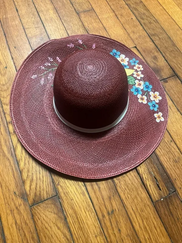 Genuine Hand Painted Floral Wide Brim Panama Hat 100% Paja Toquilla - Image 3