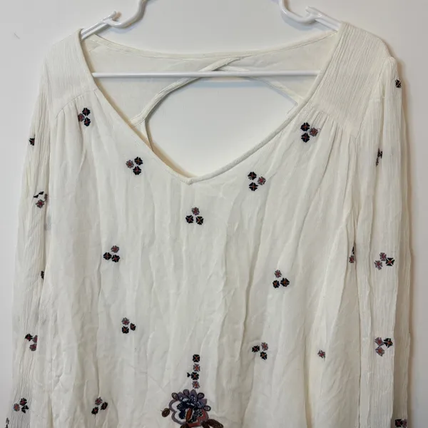 Free People Embroidered Oxford Mini Dress Size Large White Beach Boho - Image 4