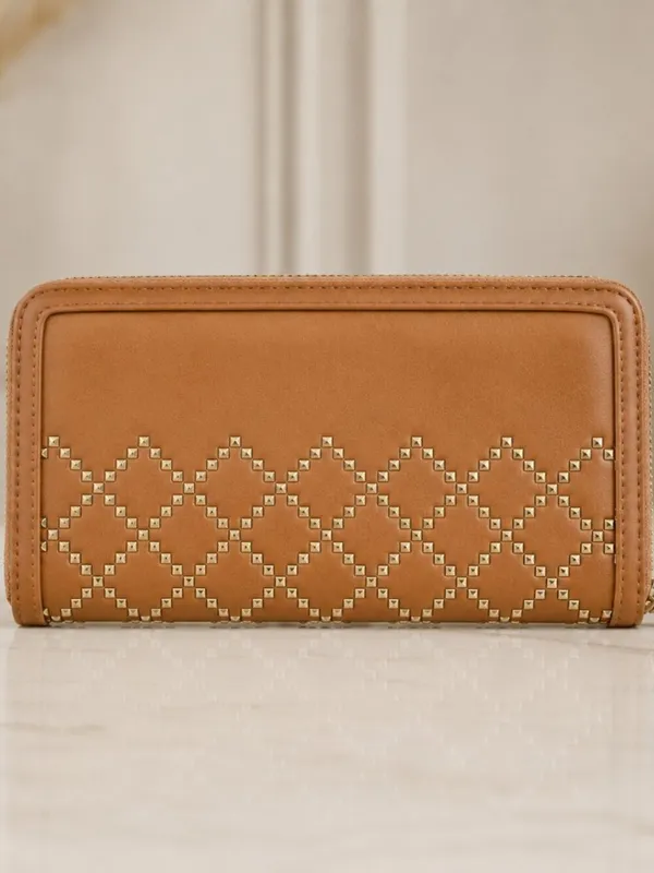 Love Moschino Tan Studded Zip-Around Wallet Gold Logo NWT - Image 9