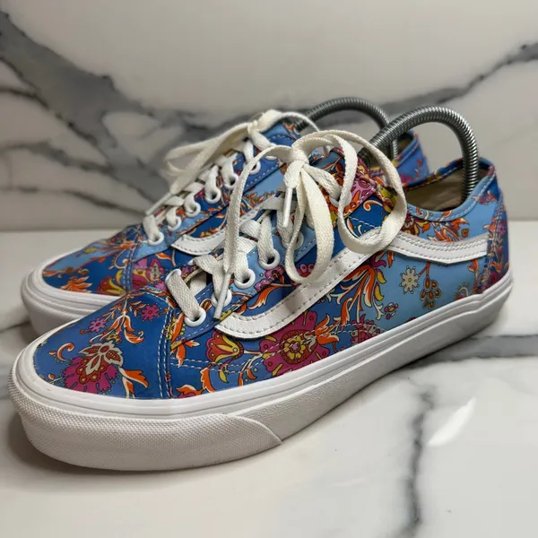 Vans X Liberty of London Old Skool Women's Blue Floral Paisley Print Shoes Sz 9 - Image 3
