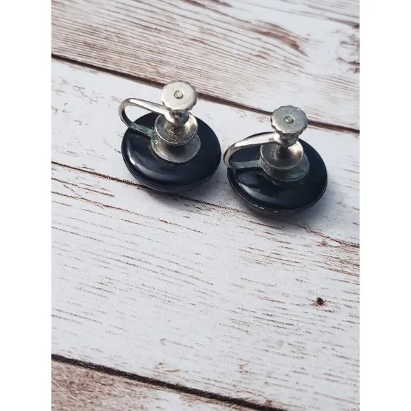 Vintage Screw On Earrings - Black Just Over 5/8" - Image 4