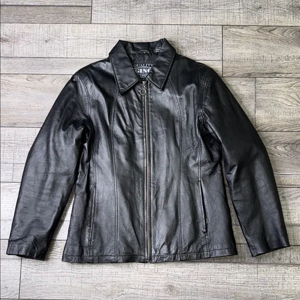 Gino Quality Leather Elegant Black Ladies Jacket Size L - Image 2