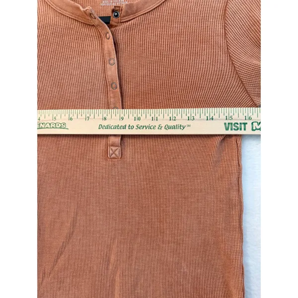 Aerie Henley Top Womens Small Orange Waffle Knit Long Sleeve Thermal Shirt - Image 5