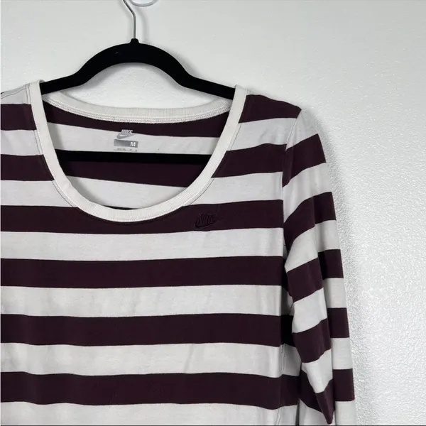 Nike Womens Striped Long Sleeve‎ Tee Maroon White Sz M - Image 3