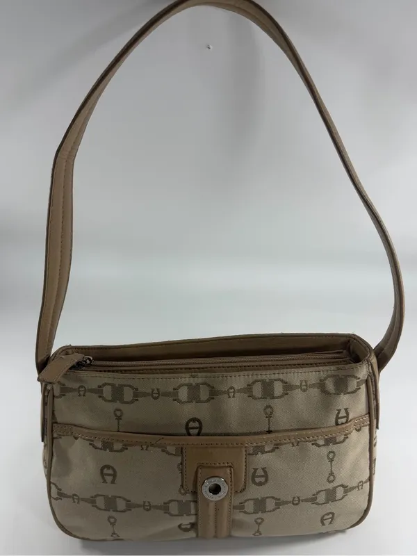 Etienne Aigner Monogram Canvas Shoulder Bag‎ Tan Logo Y2K Baguette Purse - Image 2