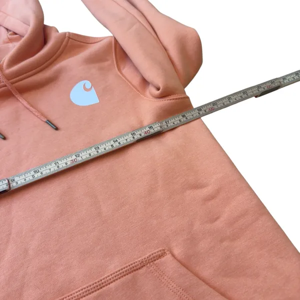 Carhartt Rose Clay Logo Sleeve Hoodie XS Relaxed Fit Pullover Sweatshirt Top EUC - Image 7