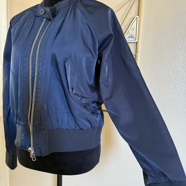 Free People Midnight Bomber Jacket Full Zip Sateen Navy Blue size Small - Image 6