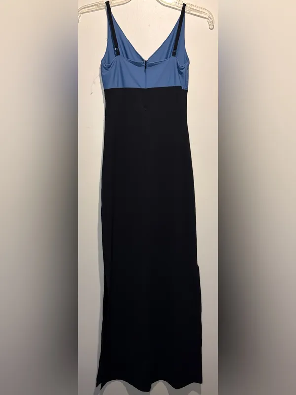 Vintage Bebe Moda 2 Deep Side Slits Maxi Gown Black Blue Size S Made in USA 90s - Image 2
