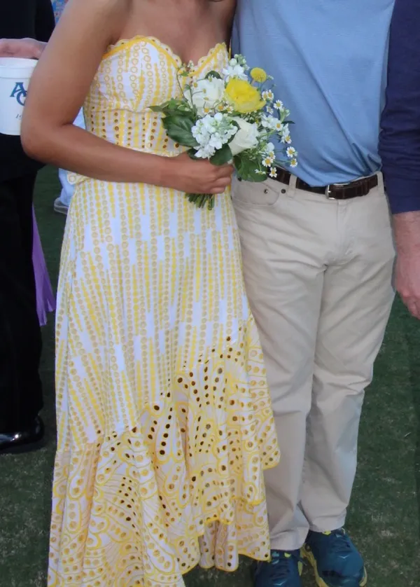 Charo Ruiz Yellow Aurora Strapless Broderie Anglaise Dress With Belt - Image 6