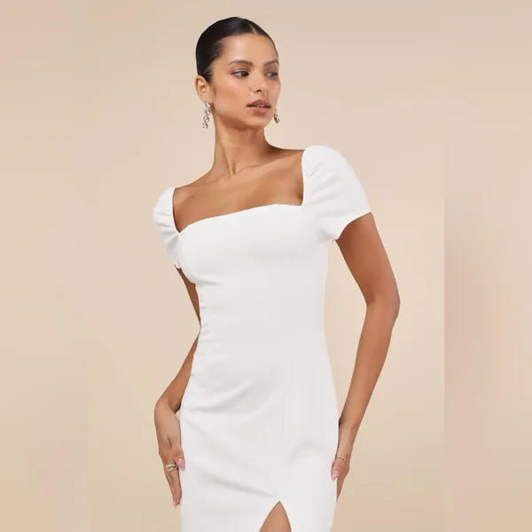 LULU’S Magnificent Impression White Square Neck Short Sleeve Maxi Dress - Image 3
