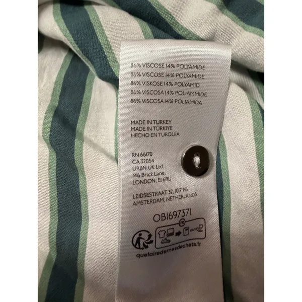 Maeve Anthropologie Green White Striped Button Down Shirt Long Sleeve Small - Image 6