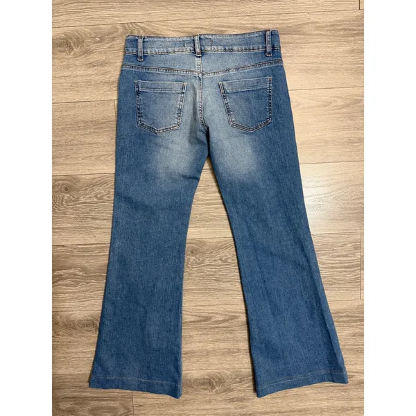 Zara TRF Denim Women Flare Jeans Size 6 Medium Wash‎ Blue Low Rise 30x29 Y2K - Image 2