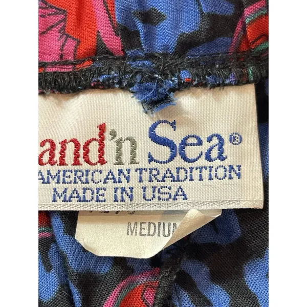 Land And Sea Vintage Ames Bold Blue Pink Floral Midi Elastic Waist Skirt M NWT - Image 6
