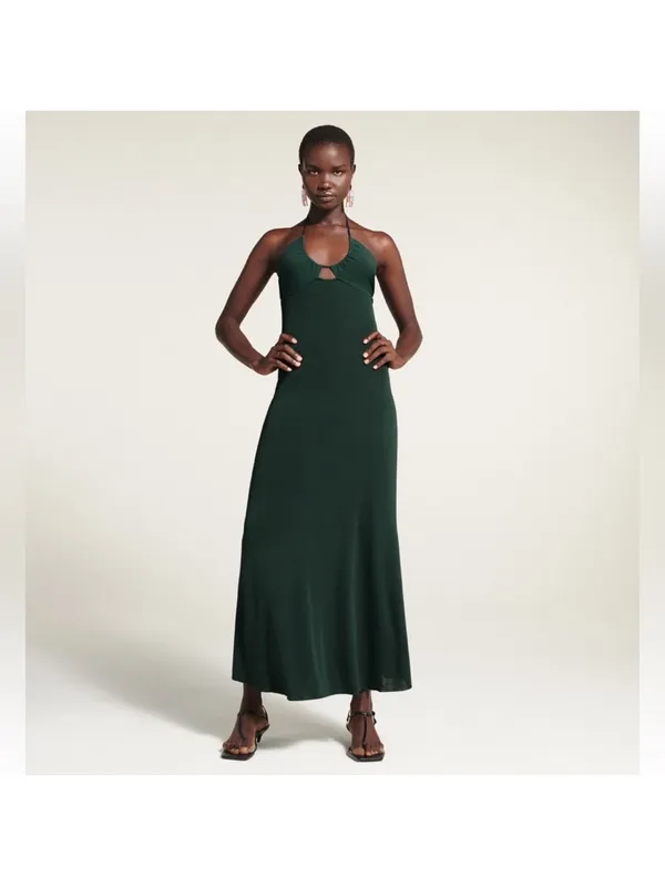 Zara Emerald Green Backless Halter Maxi Dress - Image 3