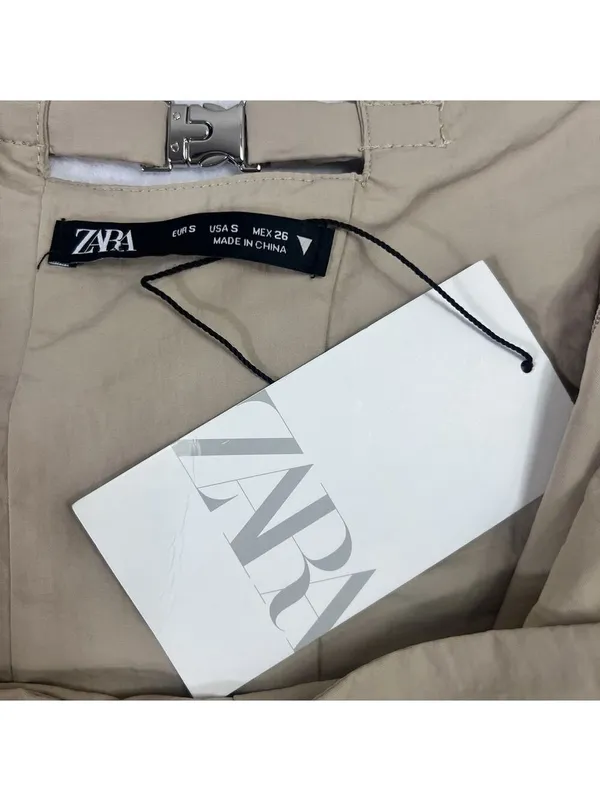 Zara Strapless Jumpsuit Off The Shoulder Wide Leg Khaki Size S Blogger Fav New - Image 11