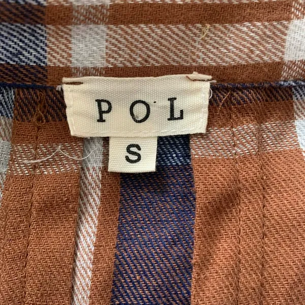 POL Plaid Tunic Small Brown Blue High Low Flannel‎ Shirt SMT886 Gorpcore Boho - Image 3