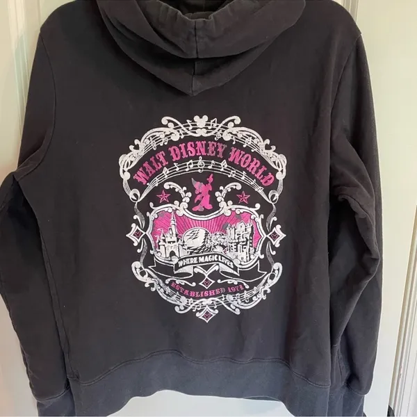 Disney Parks Authentic 2016 Fantasia Mickey Zip Hoodie Black Pink 2X Walt Disney - Image 3
