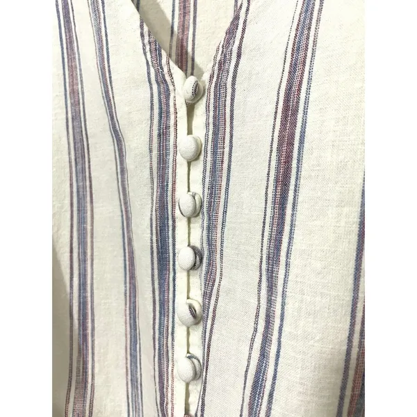 Madewell Agency Button Front Top in Sarasota Stripe Ivory Size Medium Tie Hem - Image 7