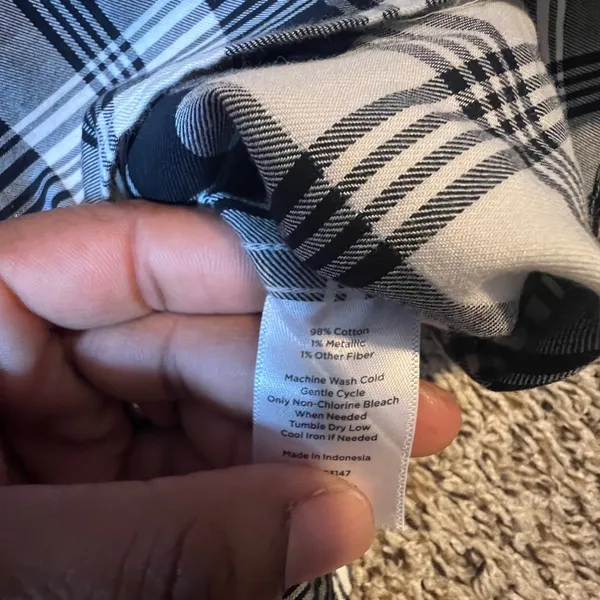 Talbots Women XL Black White Plaid Metallic Button Down Shirt Long Sleeve Cotton - Image 3