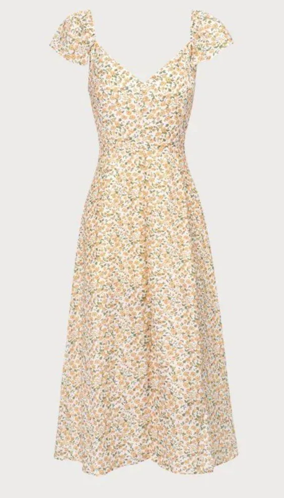 Rihoas The Yellow V Neck Floral Slit Midi Dress - Image 6