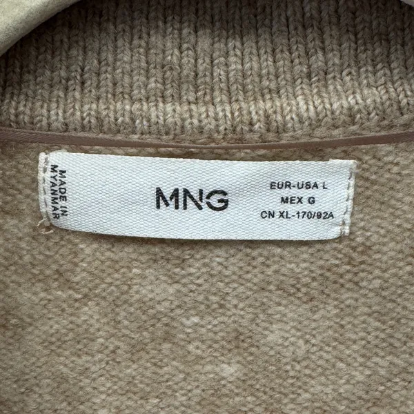 Mango MNG Women's Oversized Knit Polo Sweater Tan Marl Button Neck Large‎ - Image 8