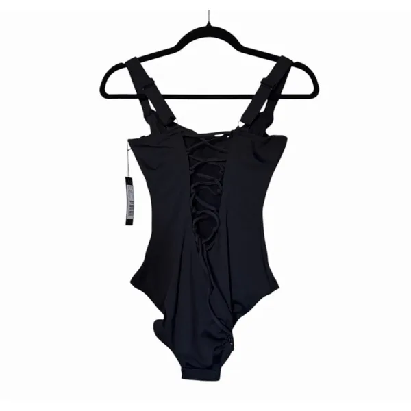 TA3 Lifty One Piece Swimsuit Black Corset Lace Up Sculpting Small NWT - Image 7