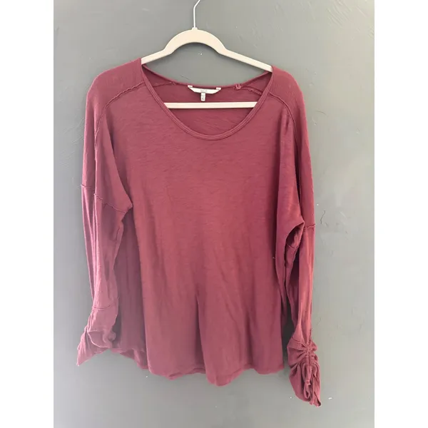 BKE Womens XL Burgundy‎ Slub Knit Grunge Fall Top Tie Cuff Long Sleeve Relaxed - Image 4
