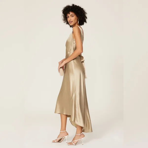 Saloni Jen Silk High/Low Sleeveless Formal Maxi Dress Gold‎ Women's Size US 6 - Image 2