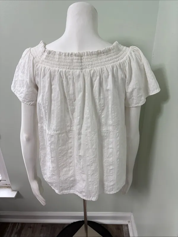 ANTHrOPOLOGIE Lucille White Off Shoulder Top medium - Image 8