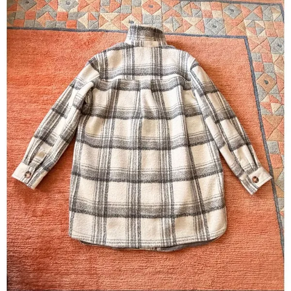 Wonderly Plaid Shacket Jacket XL Gray Cream Wool Blend Lined Button Front - Image 7