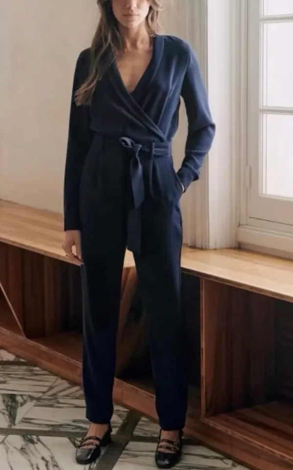 Sézane Heaven Long Sleeve Navy Jumpsuit, Size 34/US 2 - Image 4