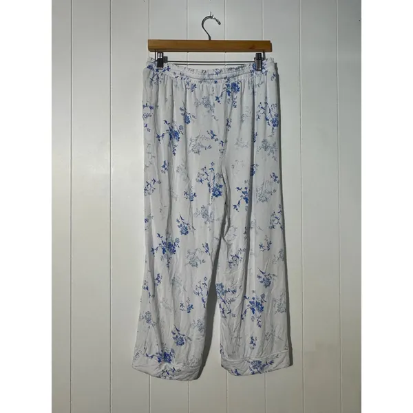 LOFT Sleep Floral Capri Pajama Pants Blue White Modal Lounge Medium - Image 3