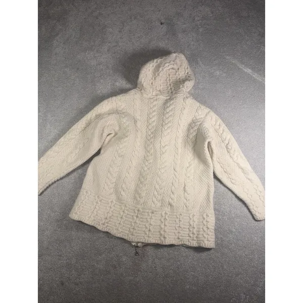 Aran Crafts Women's M Fits S Merino Wool Full Zip Sweater Cable Ireland Ivory - Image 8