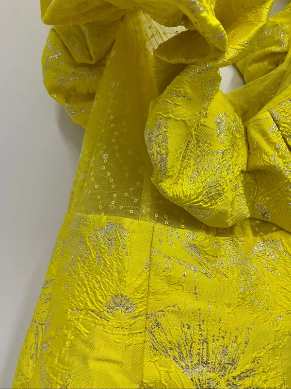 NWT Bella Barnett Yellow Ruffled Off-Shoulder Cocktail Dress size L - Image 6