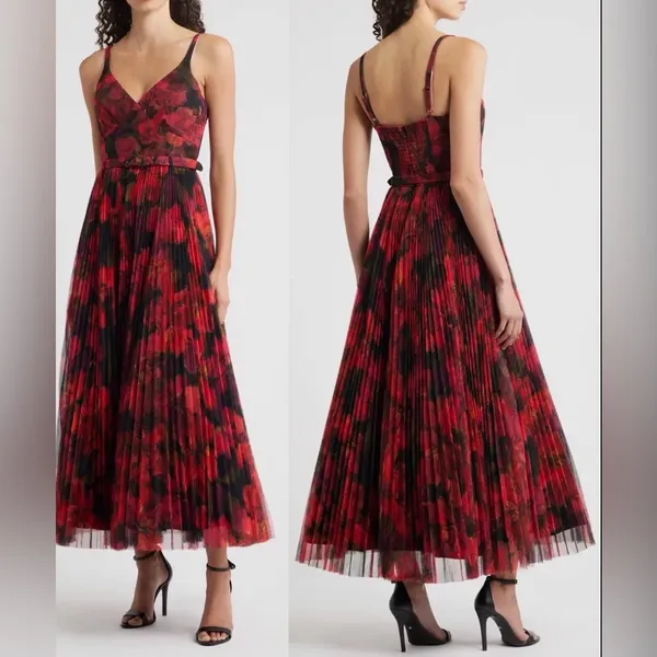 NEW Hutch Joanna Moody Orchids Pleated Belted Sleeveless Gown Sz 2 - Image 2