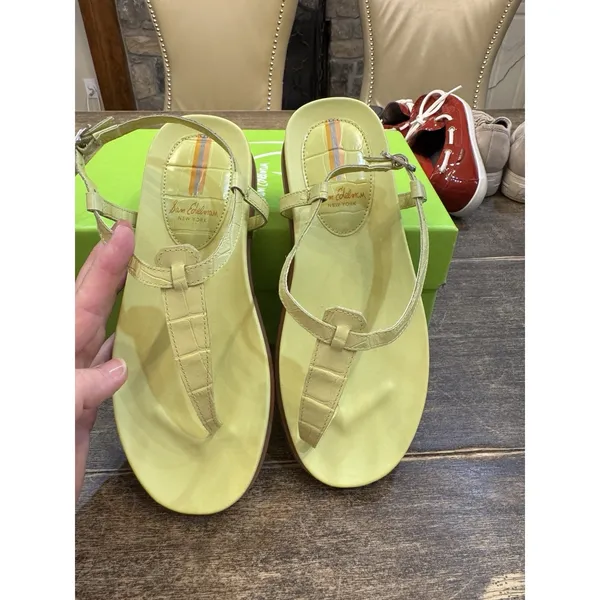 Sam Edelman‎ Womens Kiwi Green Naomi Leather T Strap Flat Sandals Size 5.5 - Image 2