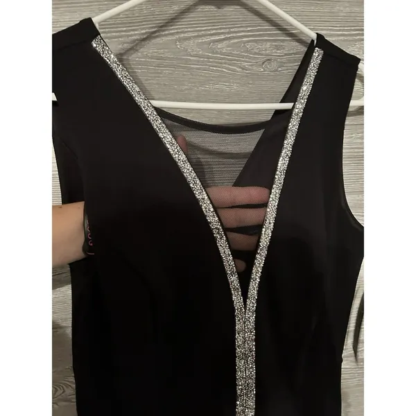 ALEXA B Nite Women's‎ Jumpsuit Sz 8 Sleeveless V Neck Jeweled Sequin Mesh Black - Image 2