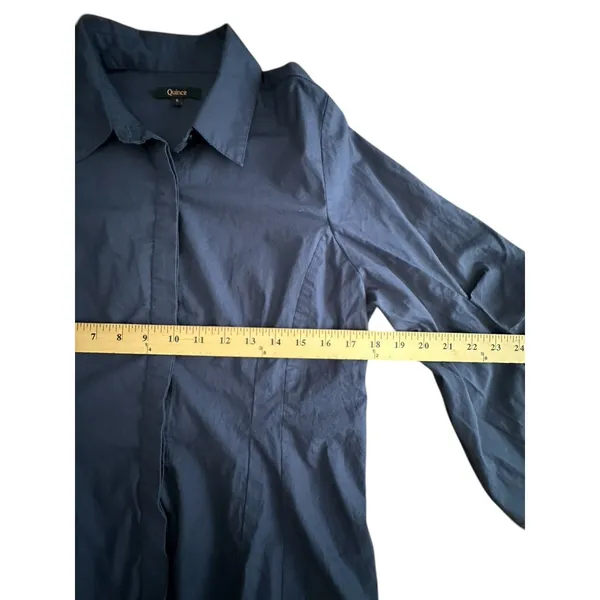 Quince 100% Organic Cotton Poplin Balloon Sleeve Shirt Small Ruched Blue #AAA7-6 - Image 3