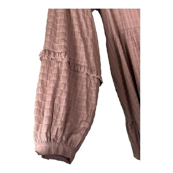 Listicle‎ Tiered Mini Dress Womens Large Dusty Rose Textured Grid Balloon Sleeve - Image 5