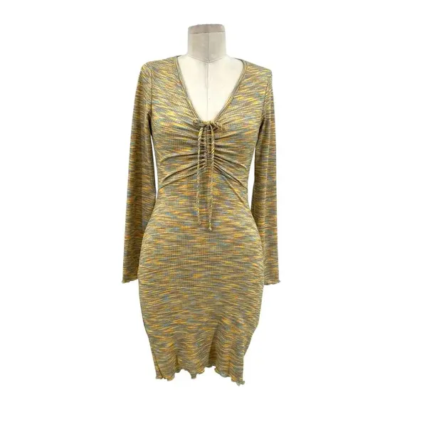 Lisa Says Gah Lotta Long Sleeve Ribbed Space Dye‎ Minidress In Honeydew Size XS - Image 3