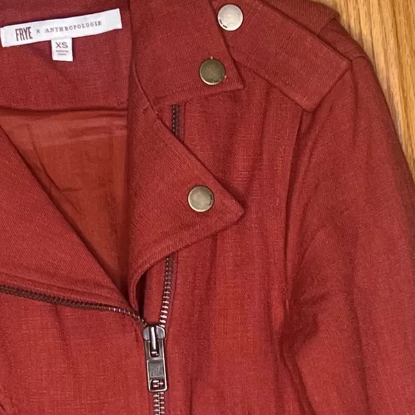 FRYE x Anthropologie Cropped Vita Cotton Moto Jacket in Burnt Cedar‎ Size XS - Image 9
