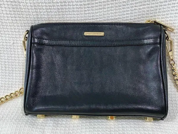 Rebecca Minkoff Mini M.A.C Leather Crossbody Bag Black/Light Gold - Image 3