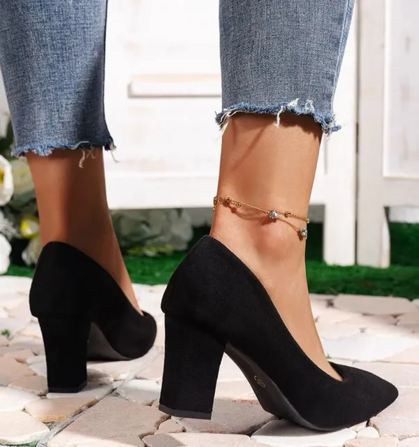 SheIn Pointed Toe Faux Suede Chunky Heeled Pumps - Image 3