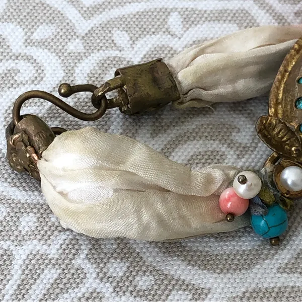 GYPSY Bohemian Turquoise /Brass/Silk Bracelet - Image 5