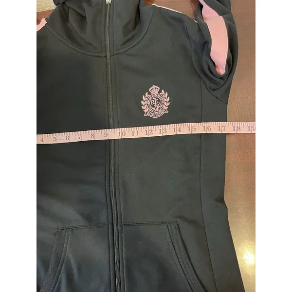 Lauren Ralph Lauren Jacket Womens Small Black Pink Full Zip Track Crest Athletic - Image 4