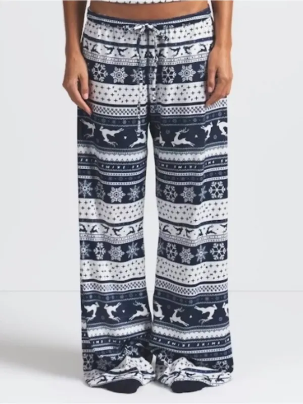 NWT Skims Navy Deer Fair Isle Wide Leg Lounge Pants Sz 3X - Image 2