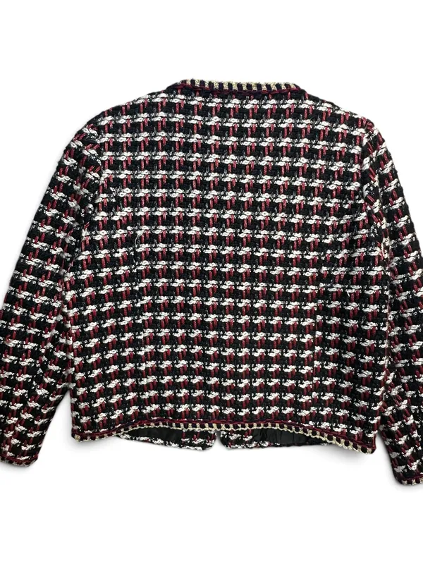 Zara Basic Tweed Bouclé Jacket Women’s L Red Black White Gold Trim Blazer - Image 4